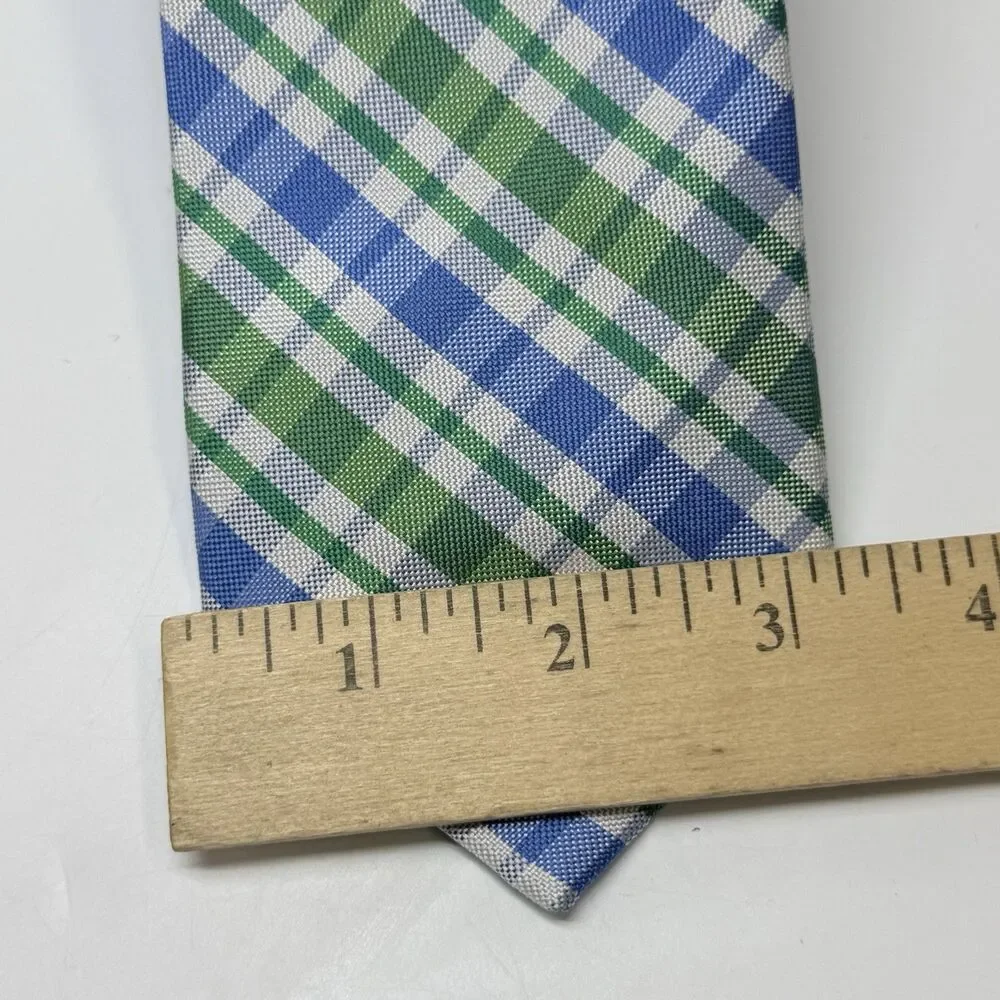 IZOD Green Blue And White Plaid 100% Silk Neck Tie